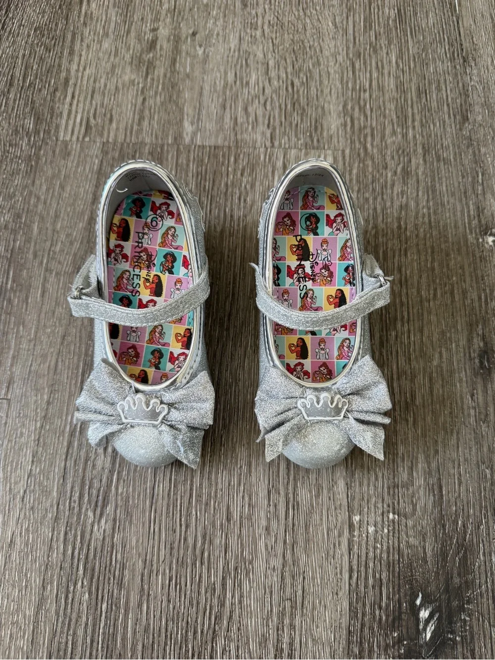 Disney Silver Glitter Mary Jane Shoes with Bow and Crown Accent